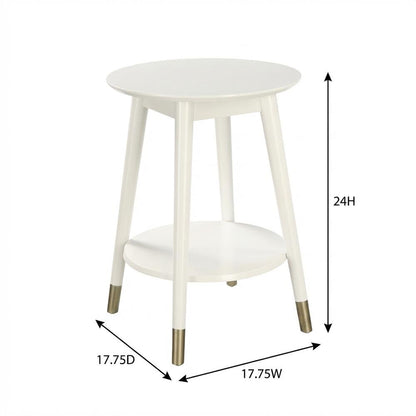 Mid Century Round End Table with Bottom Shelf for Living Room and Lounge