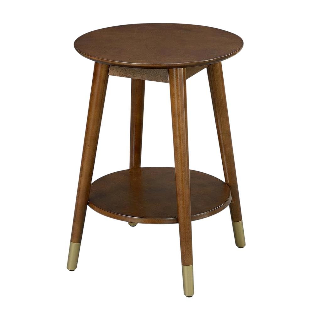 Round Mid Century End Table with Bottom Shelf for Living Room