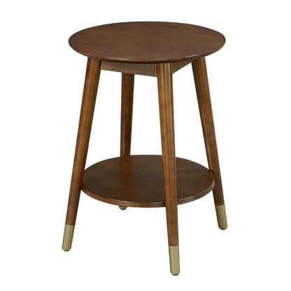 Round Mid Century End Table with Bottom Shelf for Living Room