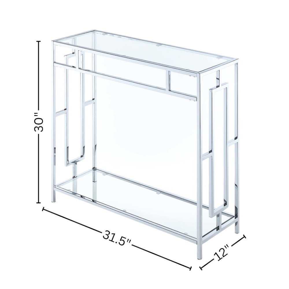Glass Entry Table, Chrome, Display Shelf, Modern, Easy Setup