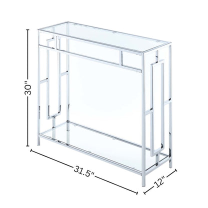 Glass Entry Table, Chrome, Display Shelf, Modern, Easy Setup