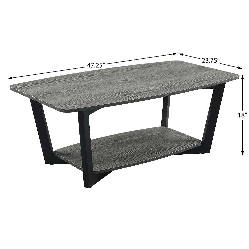Weathered Gray Coffee Table with Black Frame and Shelf Urban Industrial Style