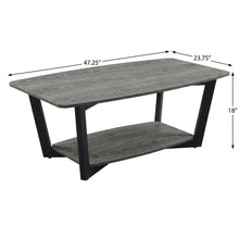 Weathered Gray Coffee Table with Black Frame and Shelf Urban Industrial Style