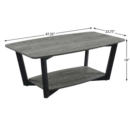 Weathered Gray Coffee Table with Black Frame and Shelf Urban Industrial Style
