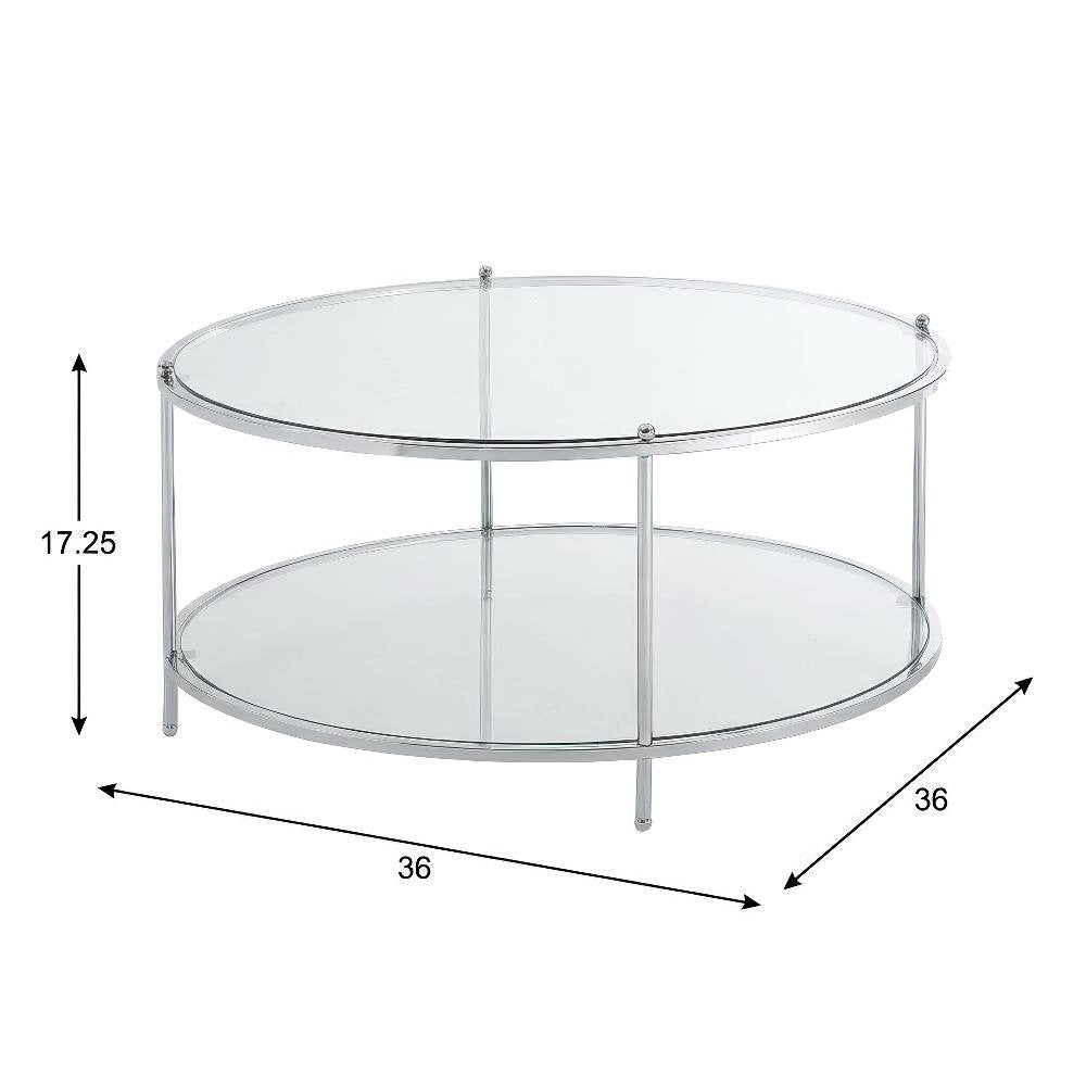Clear Glass Coffee Table with Chrome Frame and Tempered Glass Surface