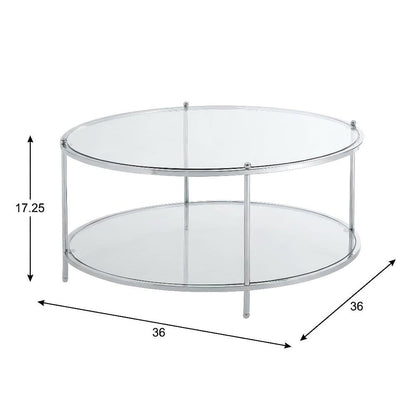 Clear Glass Coffee Table with Chrome Frame and Tempered Glass Surface