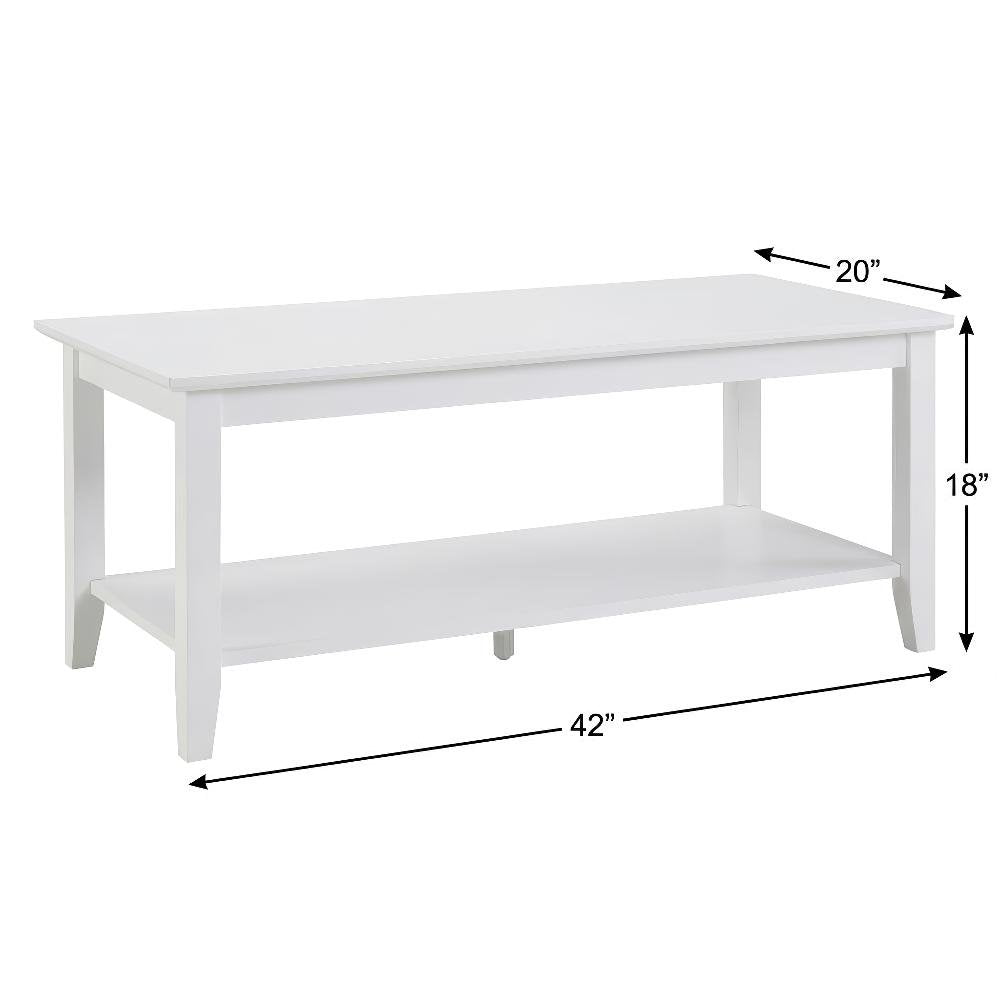 White Rectangle Coffee Table with Shelf MDF Top Rubberwood Legs Durable Design