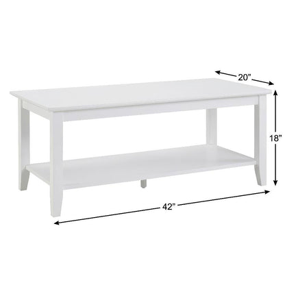 White Rectangle Coffee Table with Shelf MDF Top Rubberwood Legs Durable Design