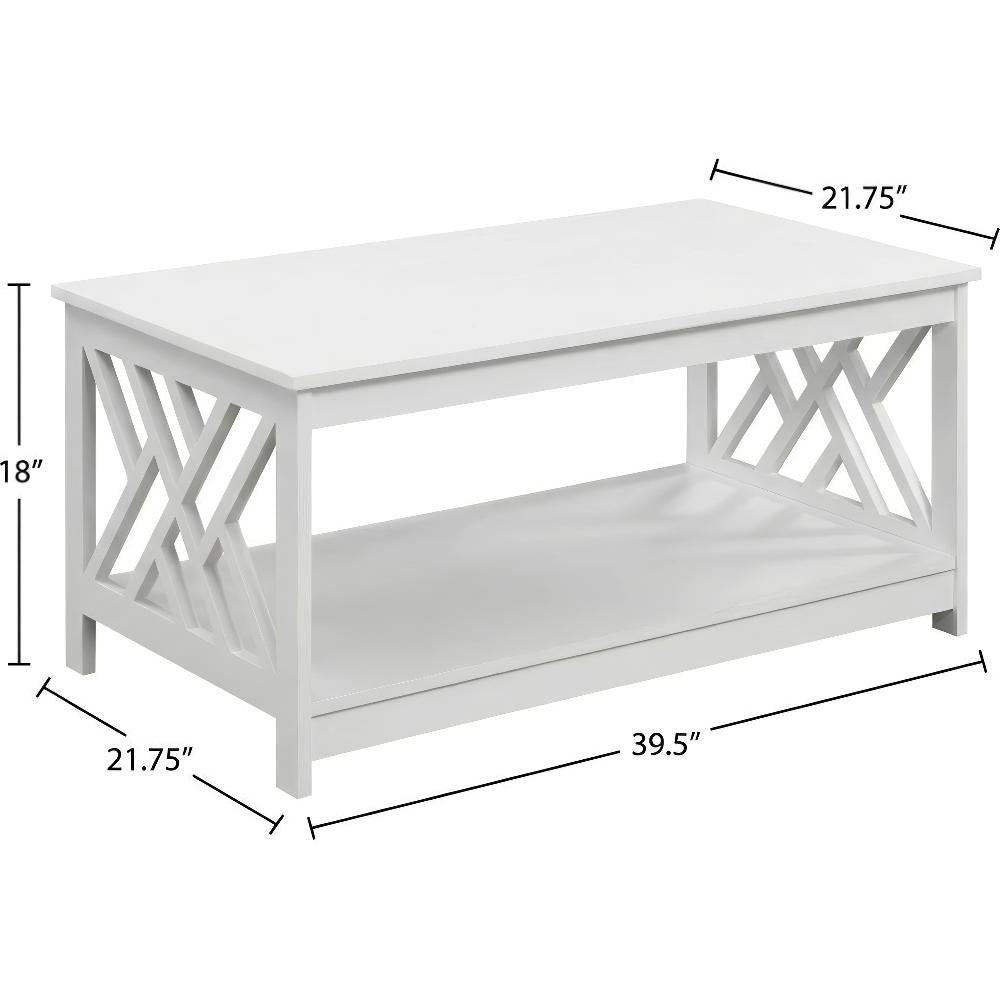 White MDF Coffee Table with Shelf and Storage Space Titan