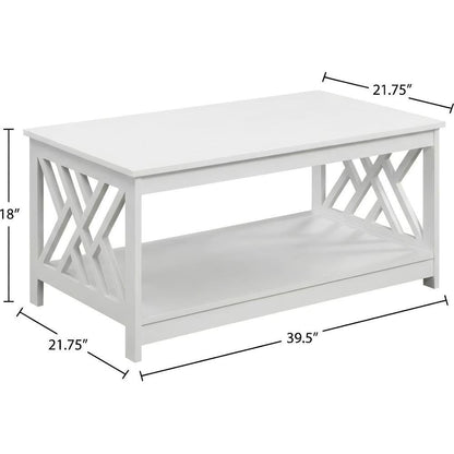 White MDF Coffee Table with Shelf and Storage Space Titan