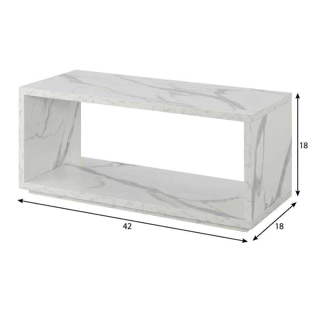 White Faux Marble Coffee Table with Shelf Honeycomb Particle Board