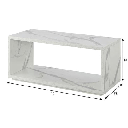 White Faux Marble Coffee Table with Shelf Honeycomb Particle Board