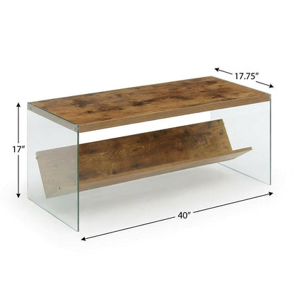 Glass Coffee Table with Shelf Clear Contemporary Design Single Piece
