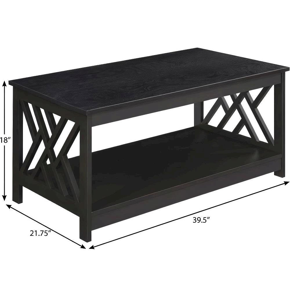 Espresso Coffee Table with Shelf MDF Construction Sturdy Storage Design