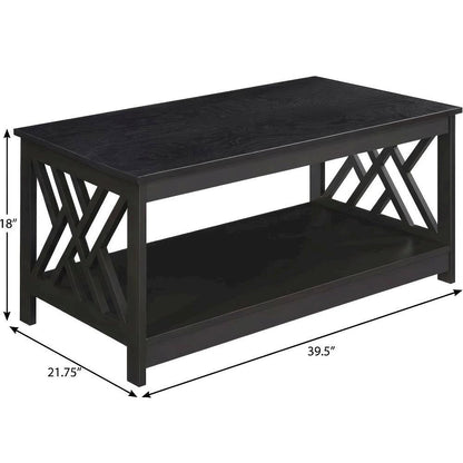 Espresso Coffee Table with Shelf MDF Construction Sturdy Storage Design