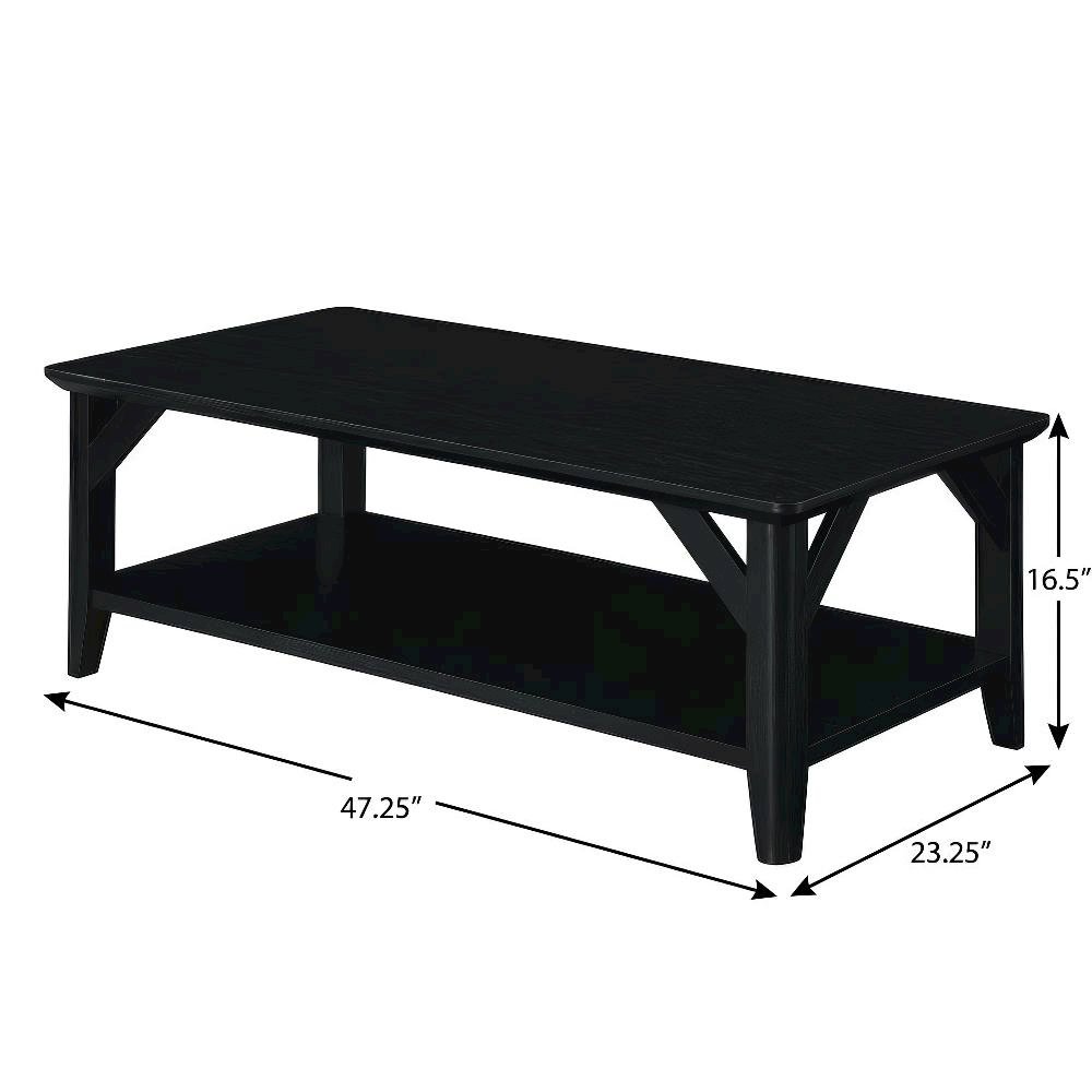 Black Coffee Table with Shelf and Sturdy Wood Construction for Living Room Use