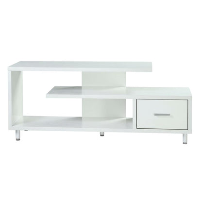 White 1-Drawer TV Stand with Shelves for TVs Up to 65 Inches, Contemporary Style