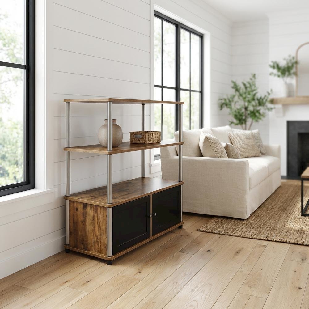 Barnwood TV Stand with Storage Cabinets and Shelves for 40-Inch TVs
