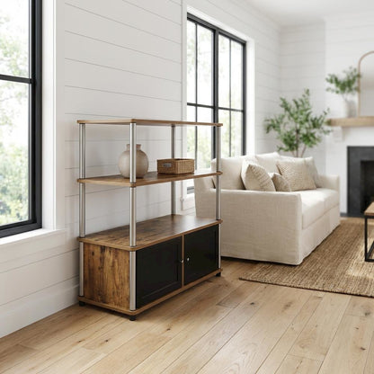 Barnwood TV Stand with Storage Cabinets and Shelves for 40-Inch TVs