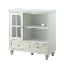 White Solid Wood Pine TV Stand with Ash Veneer and Tempered Glass accents