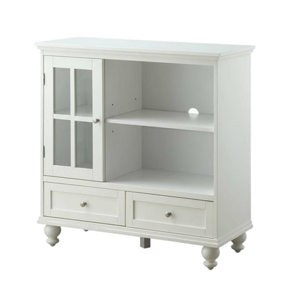 White Solid Wood Pine TV Stand with Ash Veneer and Tempered Glass accents