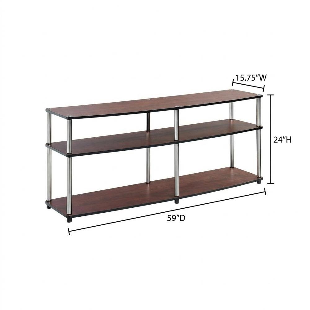 Cherry 3-tier TV stand, sturdy particle board construction, stainless steel
