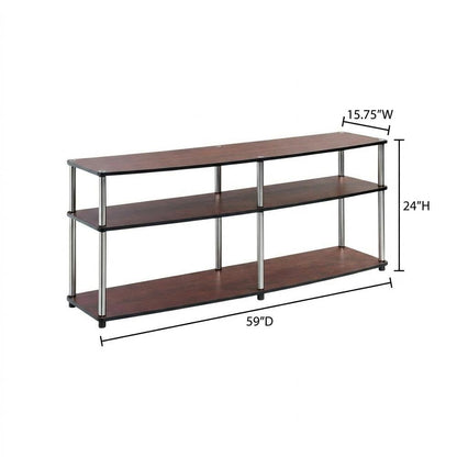 Cherry 3-tier TV stand, sturdy particle board construction, stainless steel