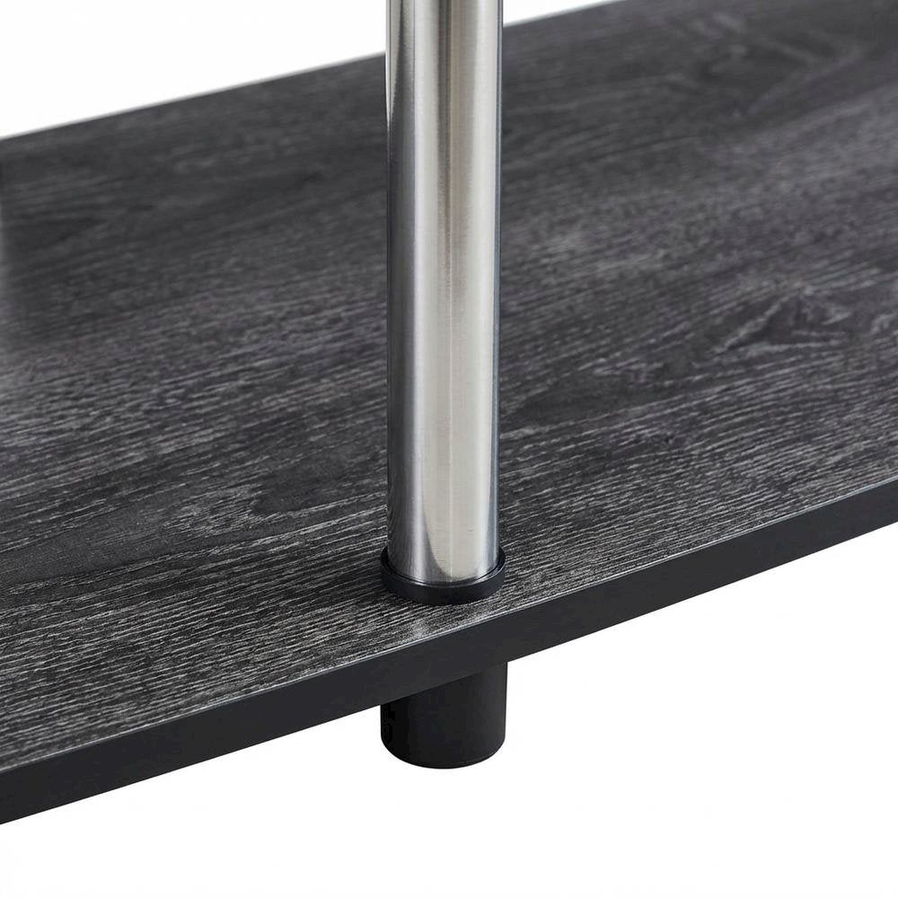 Weathered Gray 3-Tier TV Stand with Particle Board and Stainless Steel Poles
