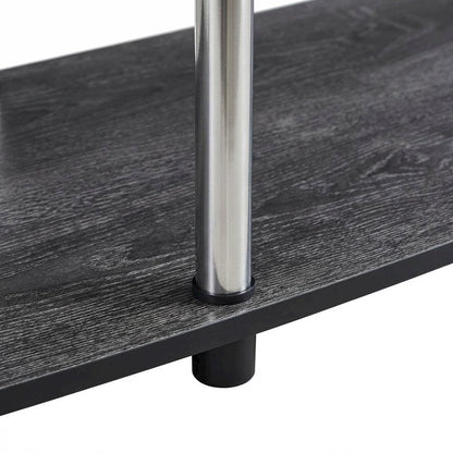 Weathered Gray 3-Tier TV Stand with Particle Board and Stainless Steel Poles
