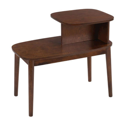 Mid-Century End Table, Brown, 2 Tier Shelf, Solid Wood Legs