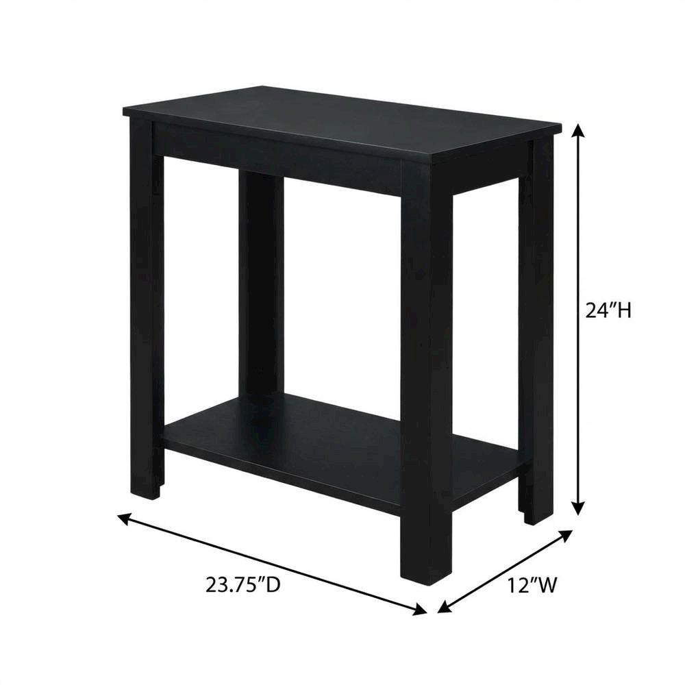 Slim Chairside Table, Black, Bottom Shelf, Quick Setup