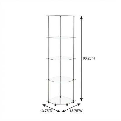 Corner Tower Shelf, Gray Glass, 5 Tier, Easy Assembly