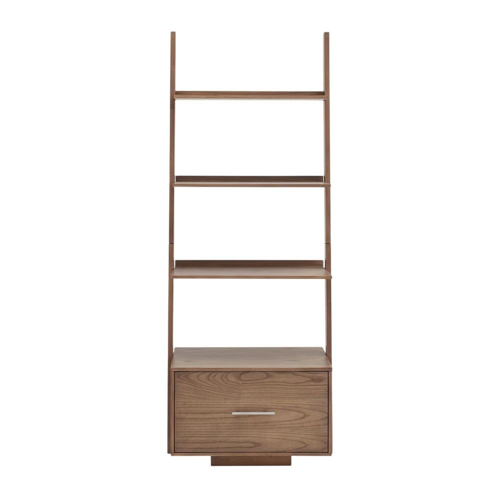 Ash Veneer Ladder Bookcase with File Drawer for Storage and Organization