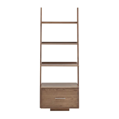 Ash Veneer Ladder Bookcase with File Drawer for Storage and Organization