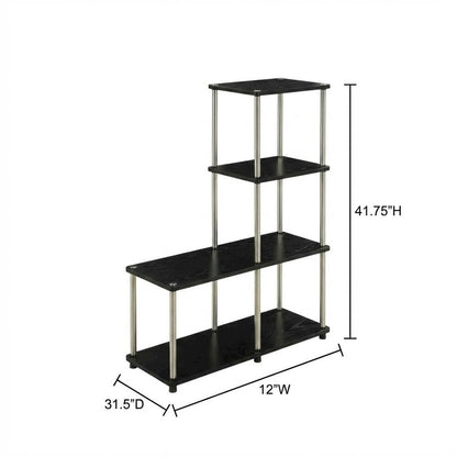 Multishelf L-Shaped Bookshelf with Melamine Veneer and Steel Poles