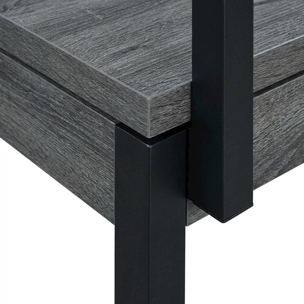 Weathered Gray And Black 2 Drawer Desk With Charging Station For Home Office