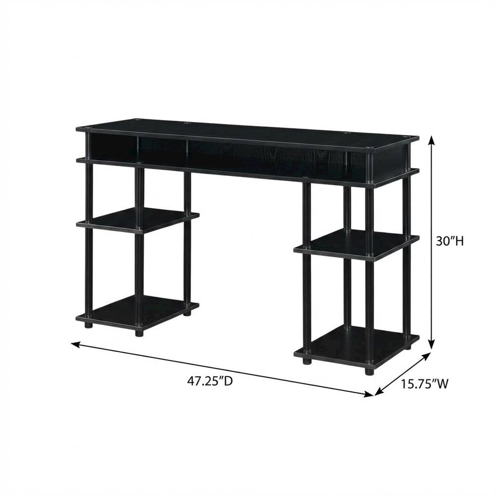 Black Student Desk, Shelves With Melamine Surface, Stainless Steel Accents