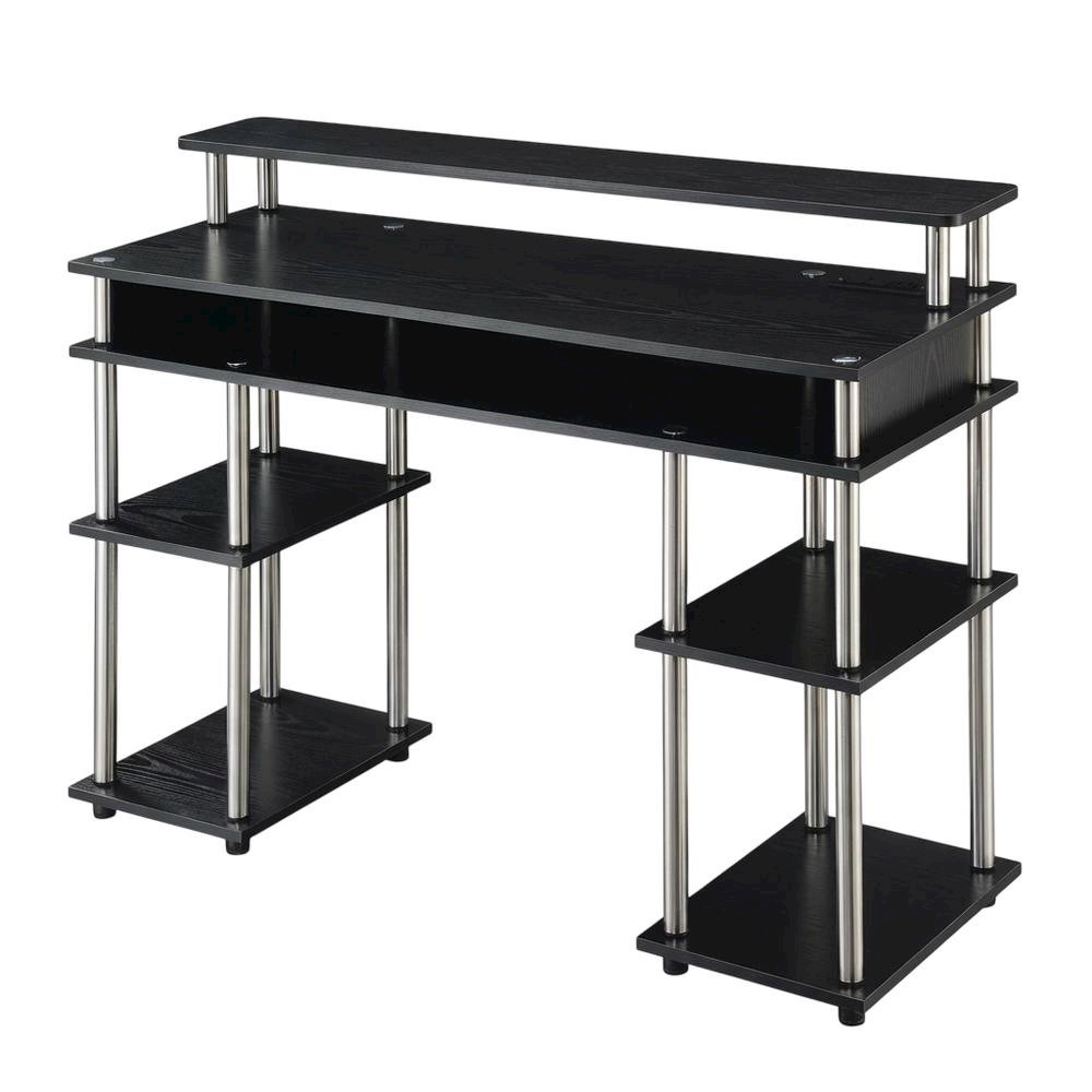 Contemporary Black Student Desk With Charging Station For Home Or Office Use