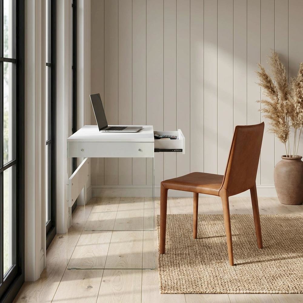 White Glass-Top Desk With Modern Contemporary Style