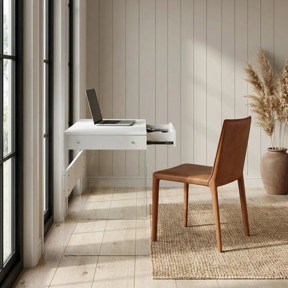 White Glass-Top Desk With Modern Contemporary Style