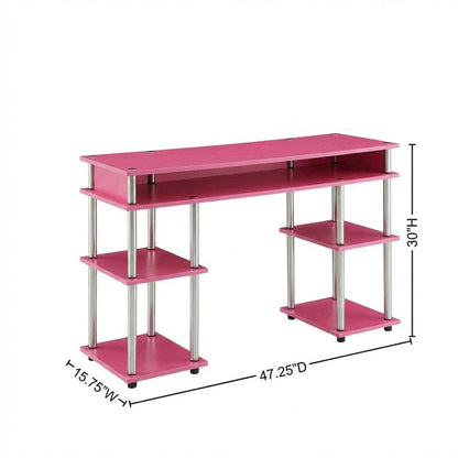 Pink Student Desk With Built-In Charging Station For Home Or School Use
