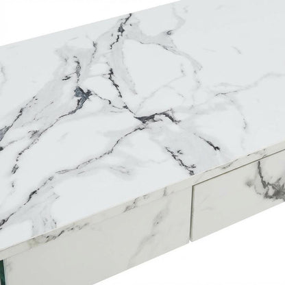 Glass Desk, Charging Station And Faux White Marble Finish For Modern Workspace