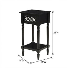 Black Accent Table with Shelf and Drawer for Living Room or Bedroom