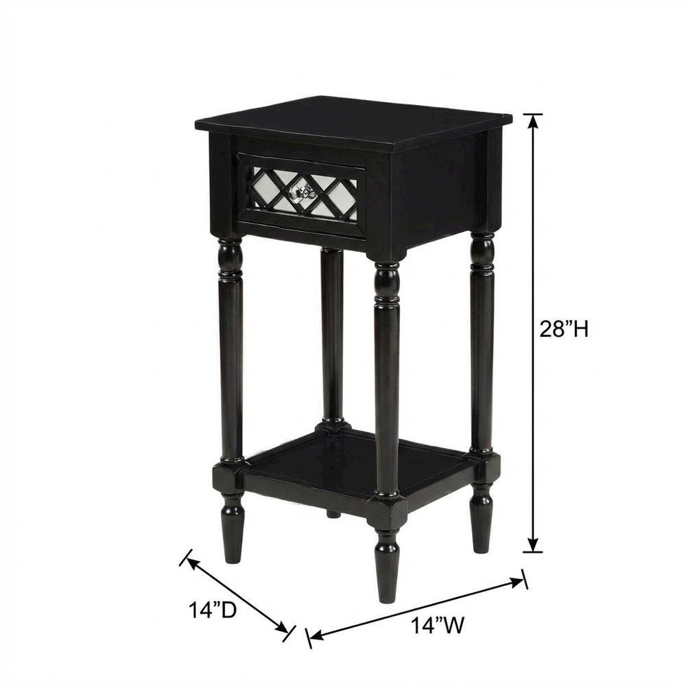 Black Accent Table with Shelf and Drawer for Living Room or Bedroom
