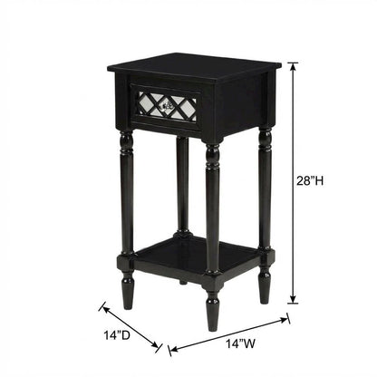 Black Accent Table with Shelf and Drawer for Living Room or Bedroom