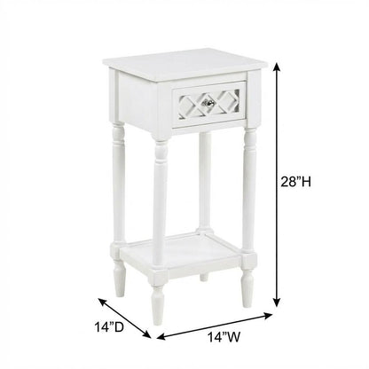 White Traditional Accent Table with Drawer and Shelf for Living Room