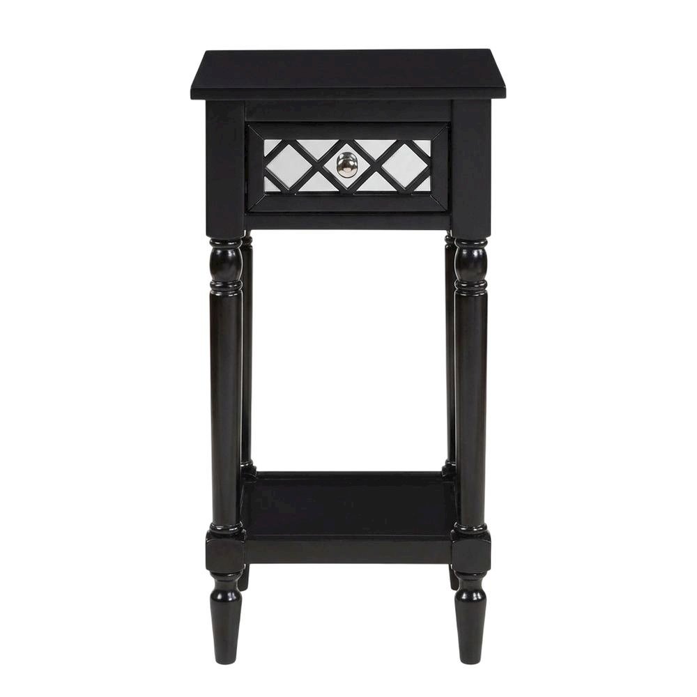 Black Accent Table with Shelf and Drawer for Living Room or Bedroom