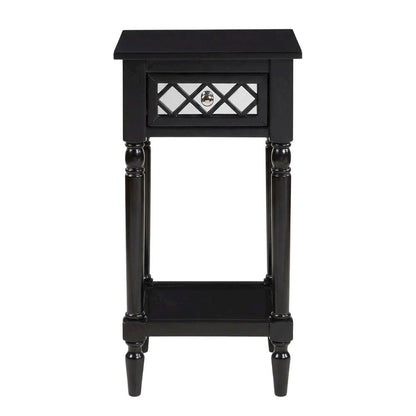 Black Accent Table with Shelf and Drawer for Living Room or Bedroom