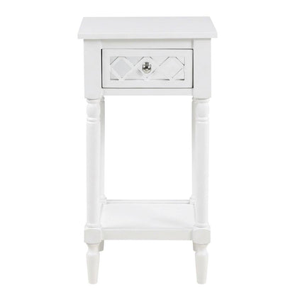 White Traditional Accent Table with Drawer and Shelf for Living Room