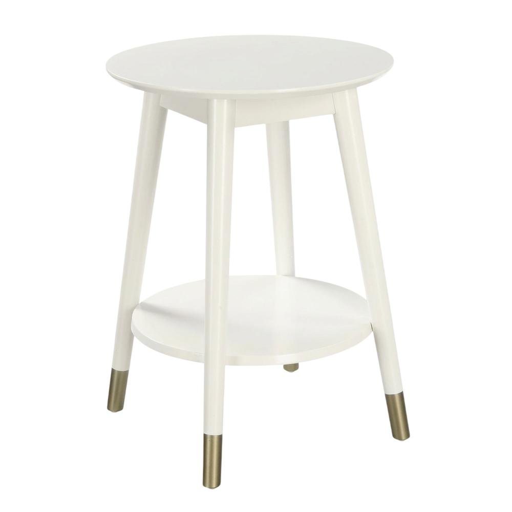 Mid Century Round End Table with Bottom Shelf for Living Room and Lounge
